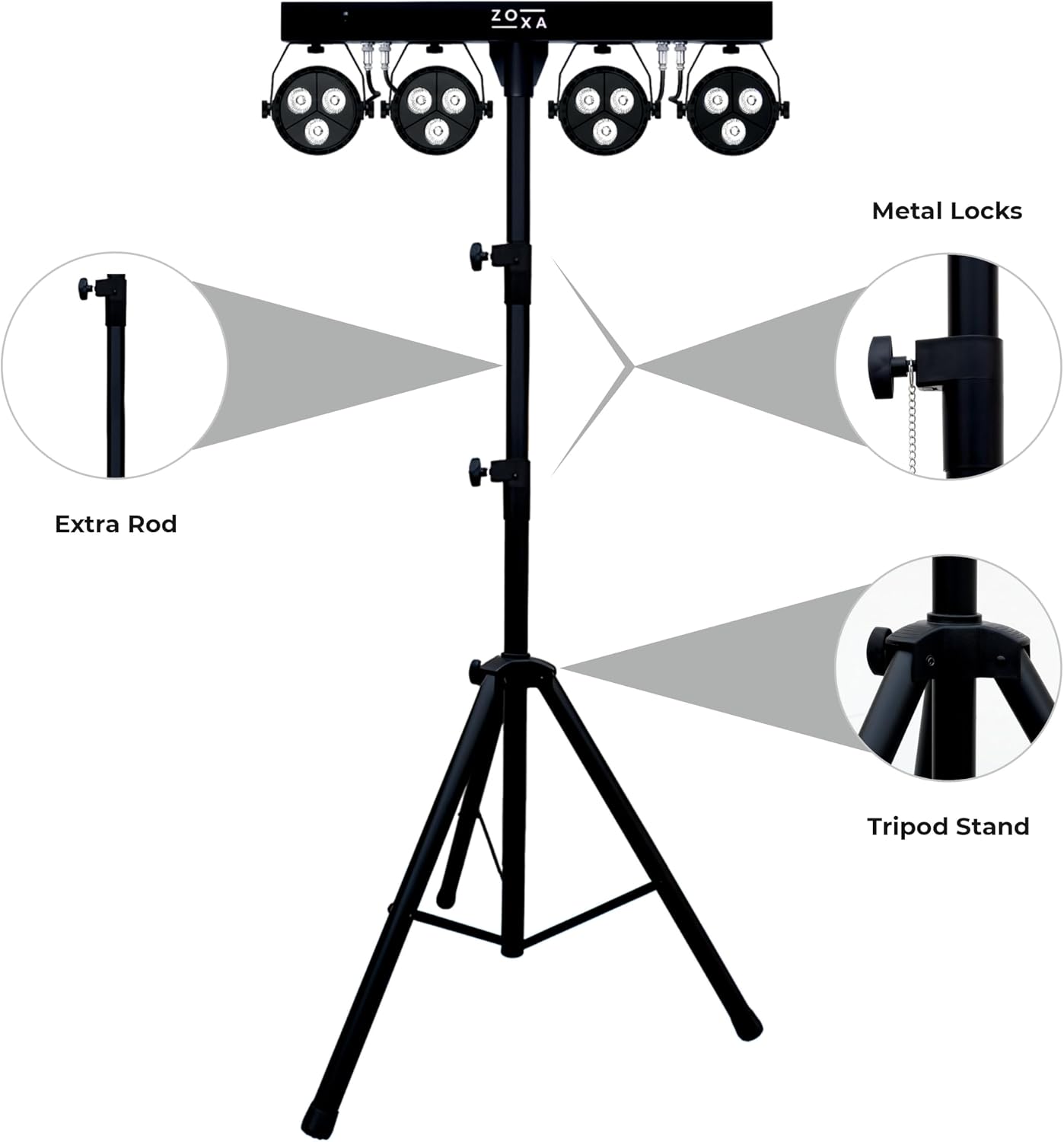 DJ Lights and Stage Lights with Stand | LED Par Gigbar with DMX, Sound-Activated Strobe Light for Parties | DJ Lighting Package, Heavy Duty Light Stand, Uplights for Events