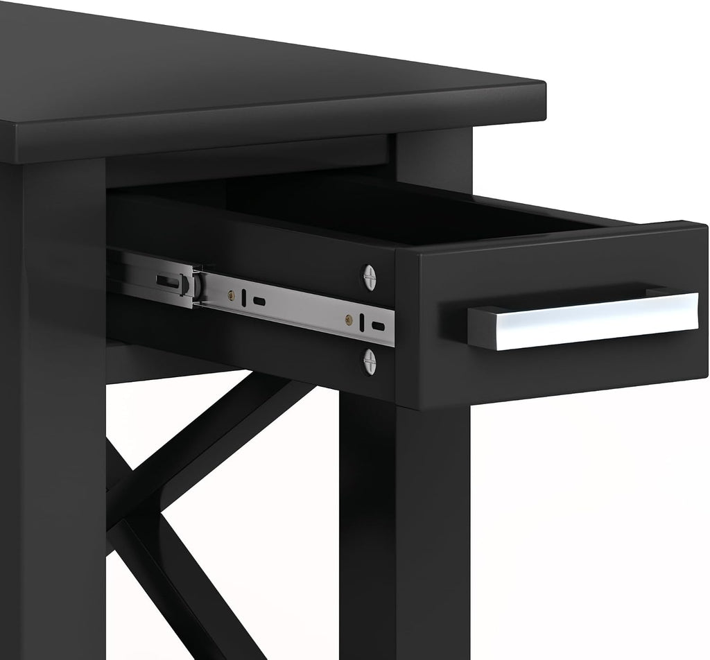 SIMPLIHOME Kitchener End Table - 14 inch Wide Solid Wood Rectangular Narrow Accent Table with Drawer and Open Shelf in Black, Contemporary Nightstand with X-Design for Living Room or Bedroom