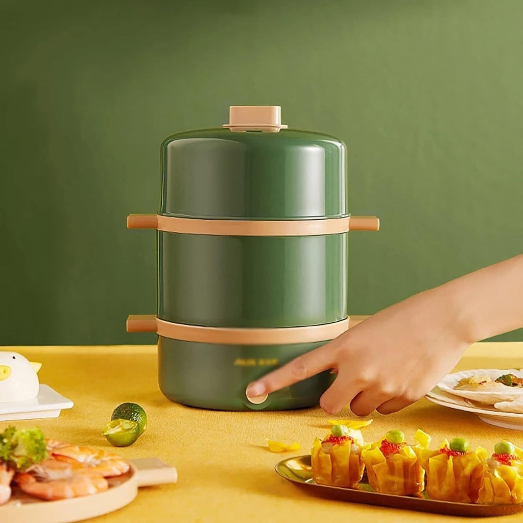 Food Steamer Electric Egg Boiler Steamer Breakfast Machine Automatic Power Off Anti-dry Egg Cooker Double Layer Multi-cookers High Capacity (Color : Green, Size : 25x15x12cm)