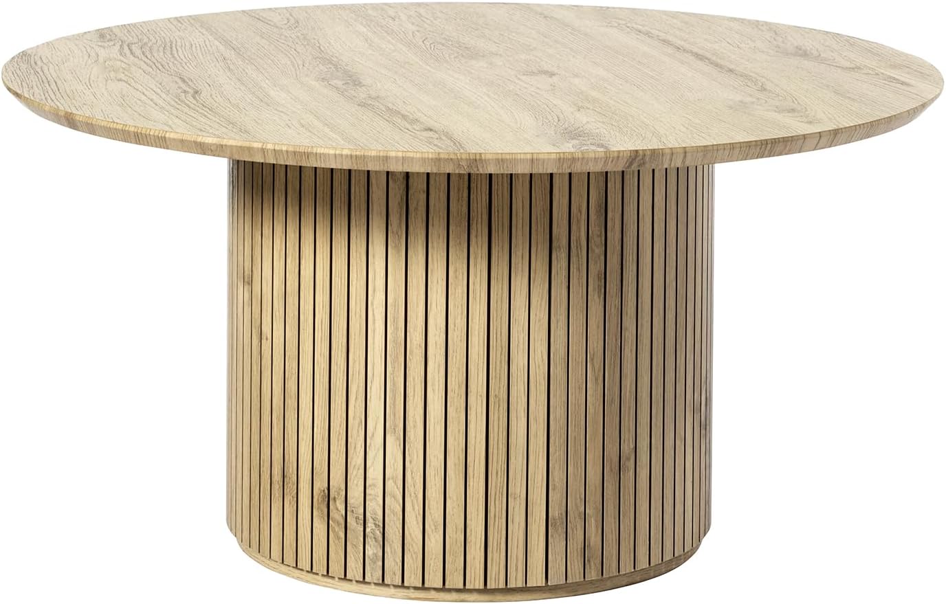 HULALA Home Round Coffee Table, Wood Coffee Table with Vertical Slat Base, Modern Coffee Table for Living Room and Lounge Room,Oak