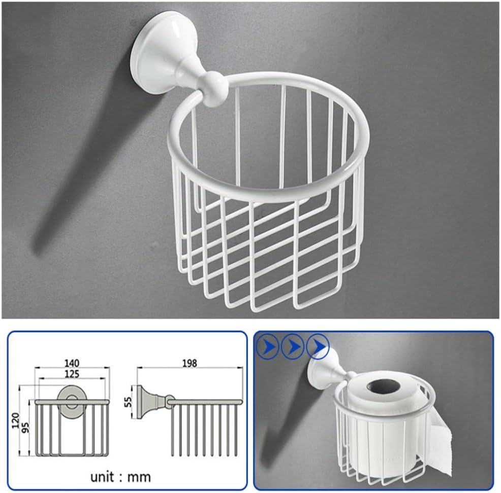 White Bathroom Hardware Accessories Brass Double Bath Towel Bar Toilet Brush Shelf Set WC Paper Roll Holder Shower Soap Dish,Paper Basket