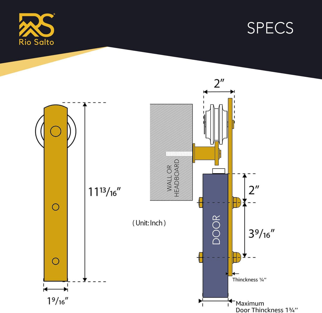 Rio Salto Gold Barn Door Hardware Kit Adjustable 72' Length Sliding Hardware 6FT Modern Barn Interior Gold Brushed Brass Panel Hardware - Hardware ONLY (Hardware Kit Plus, 6 Feet - Single Door)