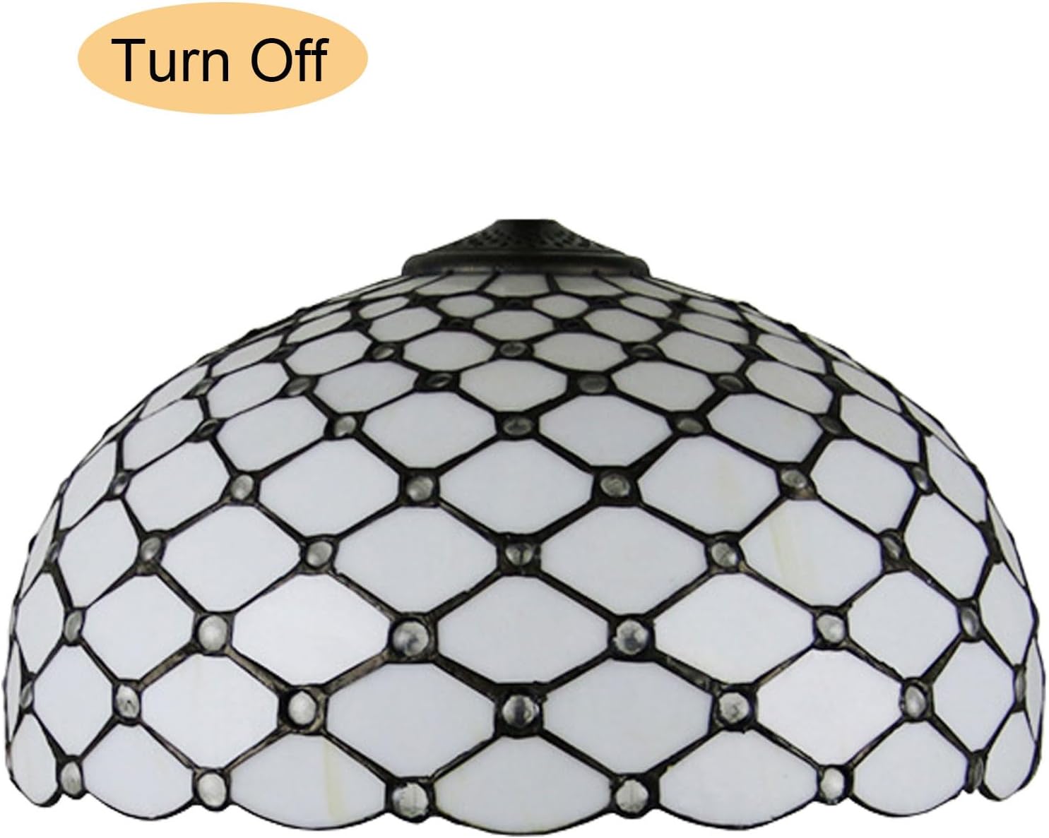 Tiffany Style Cream Amber Stained Glass Bead Lamp Shade Replacement Only 16X9 Inch Lampshades Only with Cap Fit for Bedside Reading Lamp Study Light Kitchen Lamp Dining Room Lamp Floor Lamp