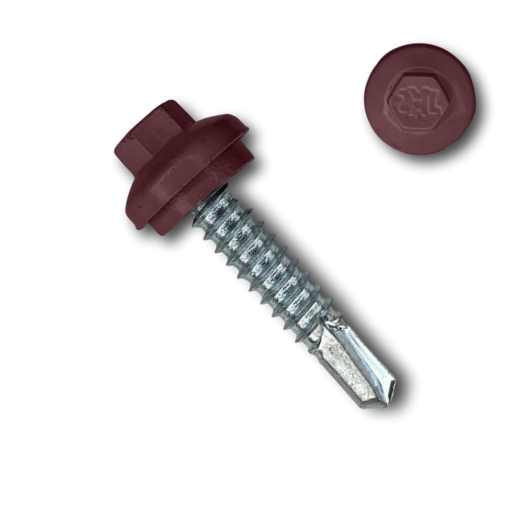 EAGLE 1 Long-Life Metal Roofing Screws: #14 x 1.25 Dome Cap Metal Building Screws (250-Count), Self-Drilling Tip, EPDM Washer, Multiple Colors/Includes 5/16' Magnetic Hex Bit Driver (Burgundy, 250)