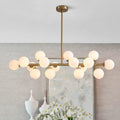 Gold Dining Room Chandelier Over Table Mid Century Modern Chandelier White Glass Globe Lampshade Linear Pendant Lighting Fixture for Living Room Dining Table 16 Lights