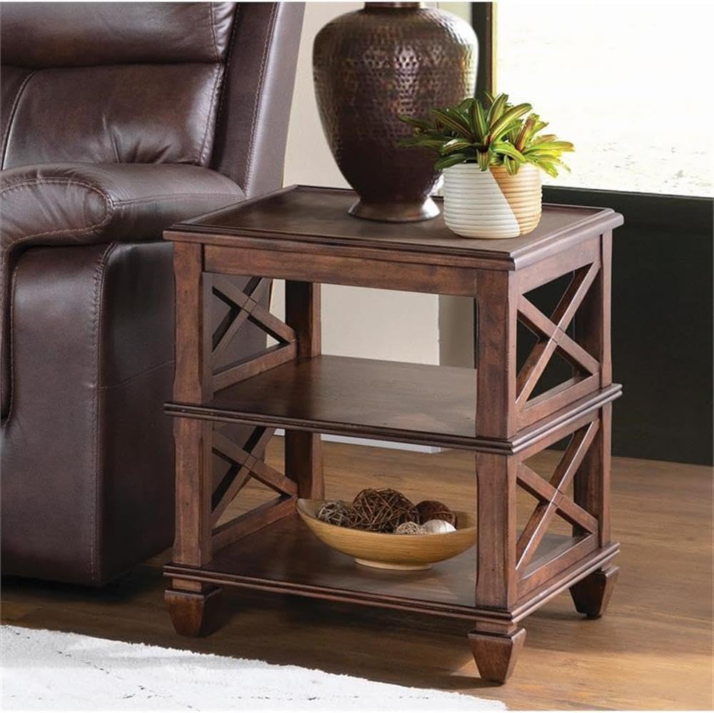 Stockbridge 21-Inch Square Wood End Table with Dual Shelves, Classic Cherry-Wood Finish, Versatile Storage and Display, Easy Assembly, Ideal for Living Room, Bedroom, Office