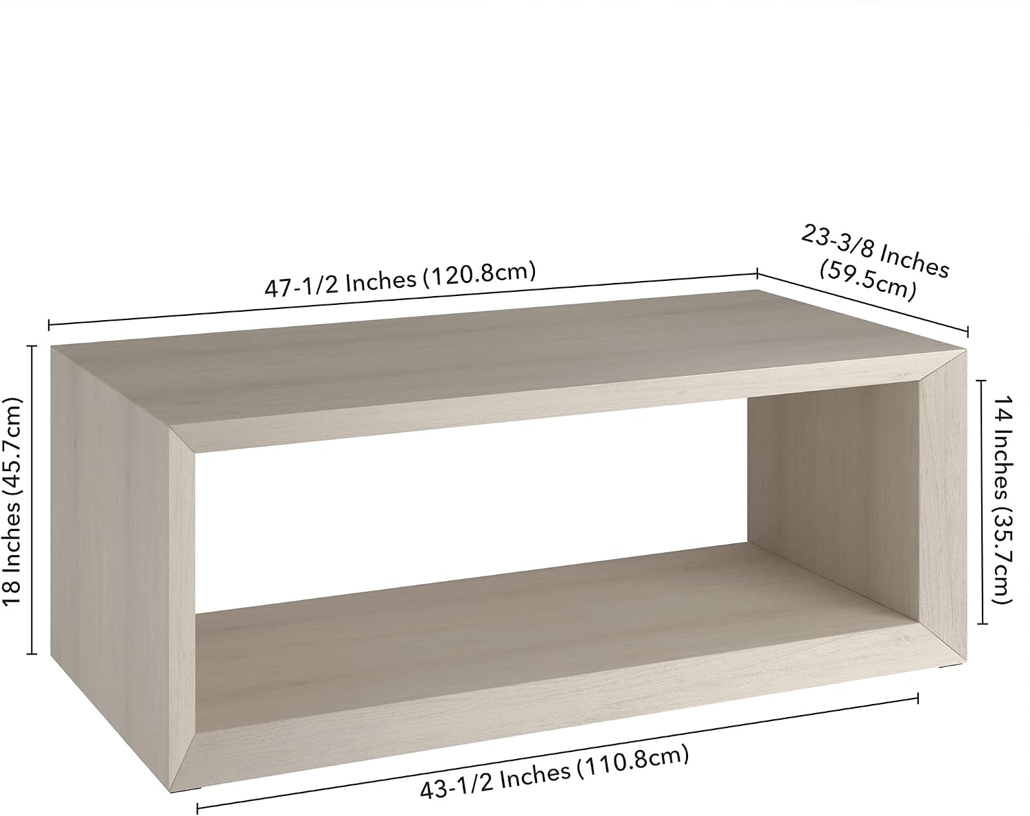 Henn&Hart 48' Rectangular Wood Coffee Table with Open Storage Shelf for Living Room, Family Room, or Office, Beech White