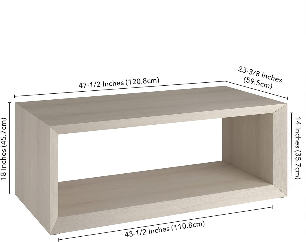 Henn&Hart 48' Rectangular Wood Coffee Table with Open Storage Shelf for Living Room, Family Room, or Office, Beech White