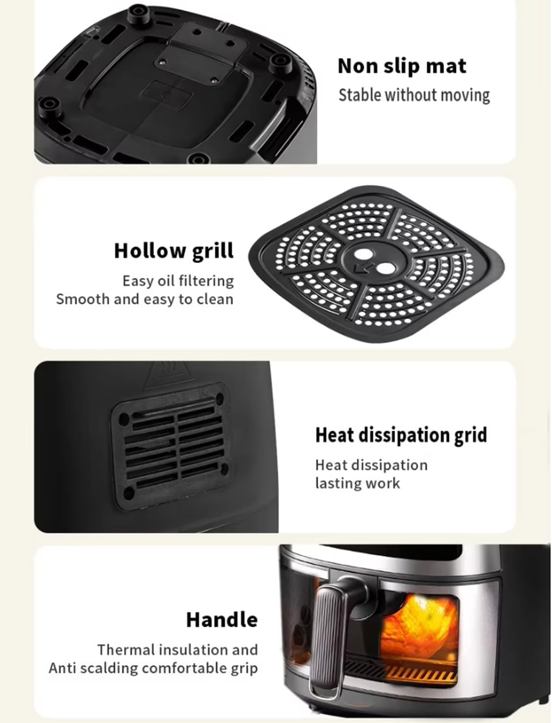 Air Fryer with Viewing Window,Convection Oven Multi-Function Appliance for Frying, Roasting, Baking, Steaming & Dehydrating 1350W Grey