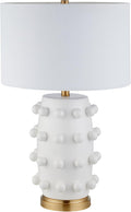 Henn&Hart 25.5'' Modern 1-Light Ceramic Table Lamp with Spherical Orbs on Lamp Body with White Fabric Drum Shade for Living Room, Bedroom, or Office, Matte White