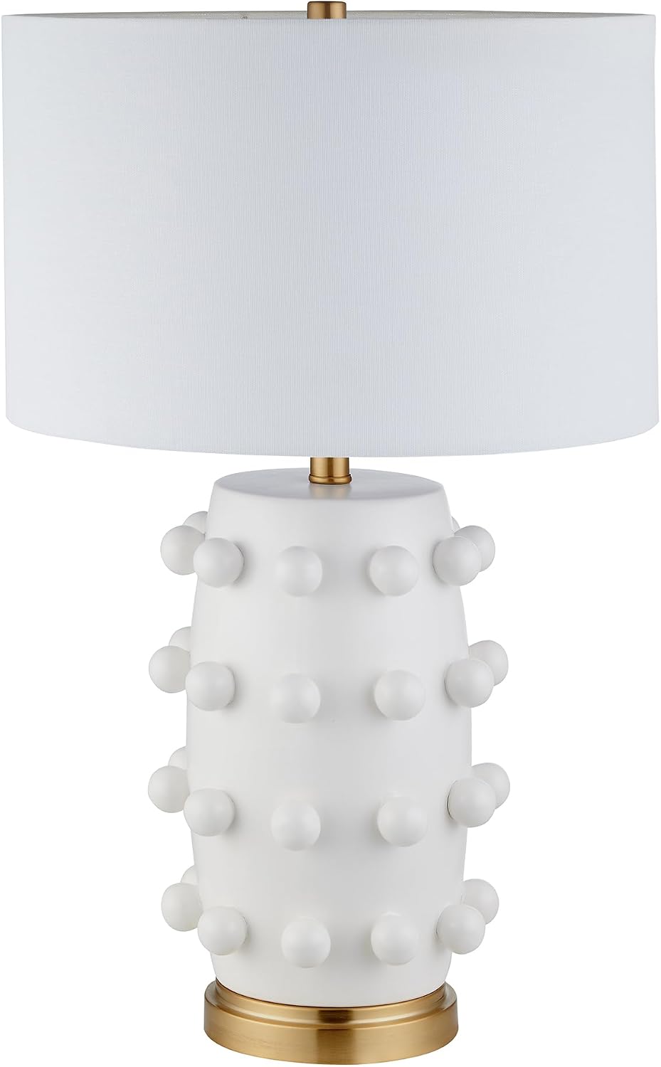 Henn&Hart 25.5'' Modern 1-Light Ceramic Table Lamp with Spherical Orbs on Lamp Body with White Fabric Drum Shade for Living Room, Bedroom, or Office, Matte White