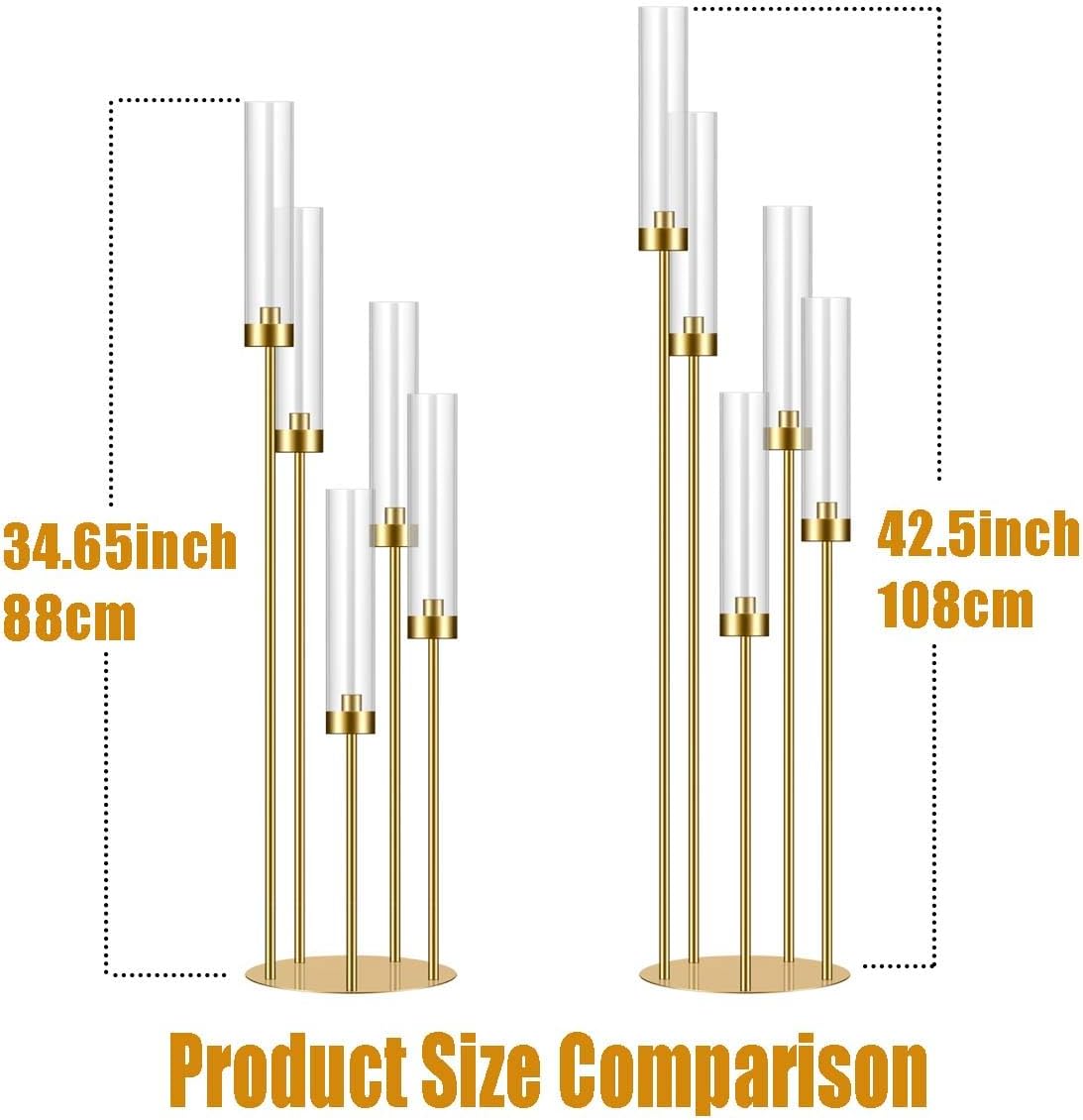 42.5in Gold Candle Holders for Table Centerpiece Candelabra Candlestick Holders Decor Wedding Centerpiece Table Decorations 5 arm Candle Holder Set of 10 Acrylic lampshade Fit 0.9' LED Candle