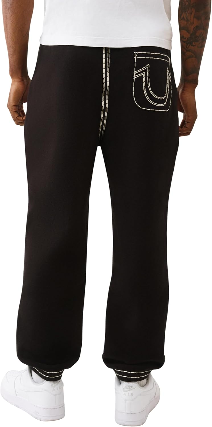 True Religion Super QT Men's Jogger | Relaxed Fit Sweatpants with Fleece Lining, Super T Stitching