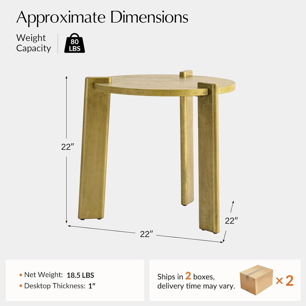HULALA HOME Round End Tables Set of 2, Wood Fluted Side Tables, Modern Accent Tables for Living Room, Apartment, Office, Easy Assembly, Gold