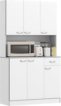 HOMCOM 71' Kitchen Pantry Cabinet with Microwave Stand, White | Tall Storage Cabinet, Buffet with Hutch, 6 Doors, Storage Drawer, 3 Adjustable Shelves