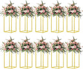 10 Pcs 15.75inch Gold Wedding Flower Vase Metal Column Flower Stand, Geometric Centerpieces Vase for Table, Home Party Wedding Decorations