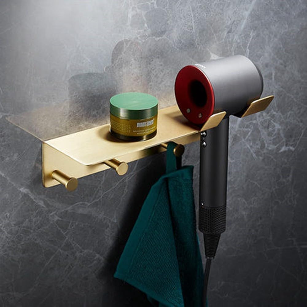 Bathroom Accessories Bathroom Shelf Towel Rack Paper Holder Toilet Brush Holder Towel Ranger Brushed Gold Brass Bath Hardware,Hair Dryer Holder18