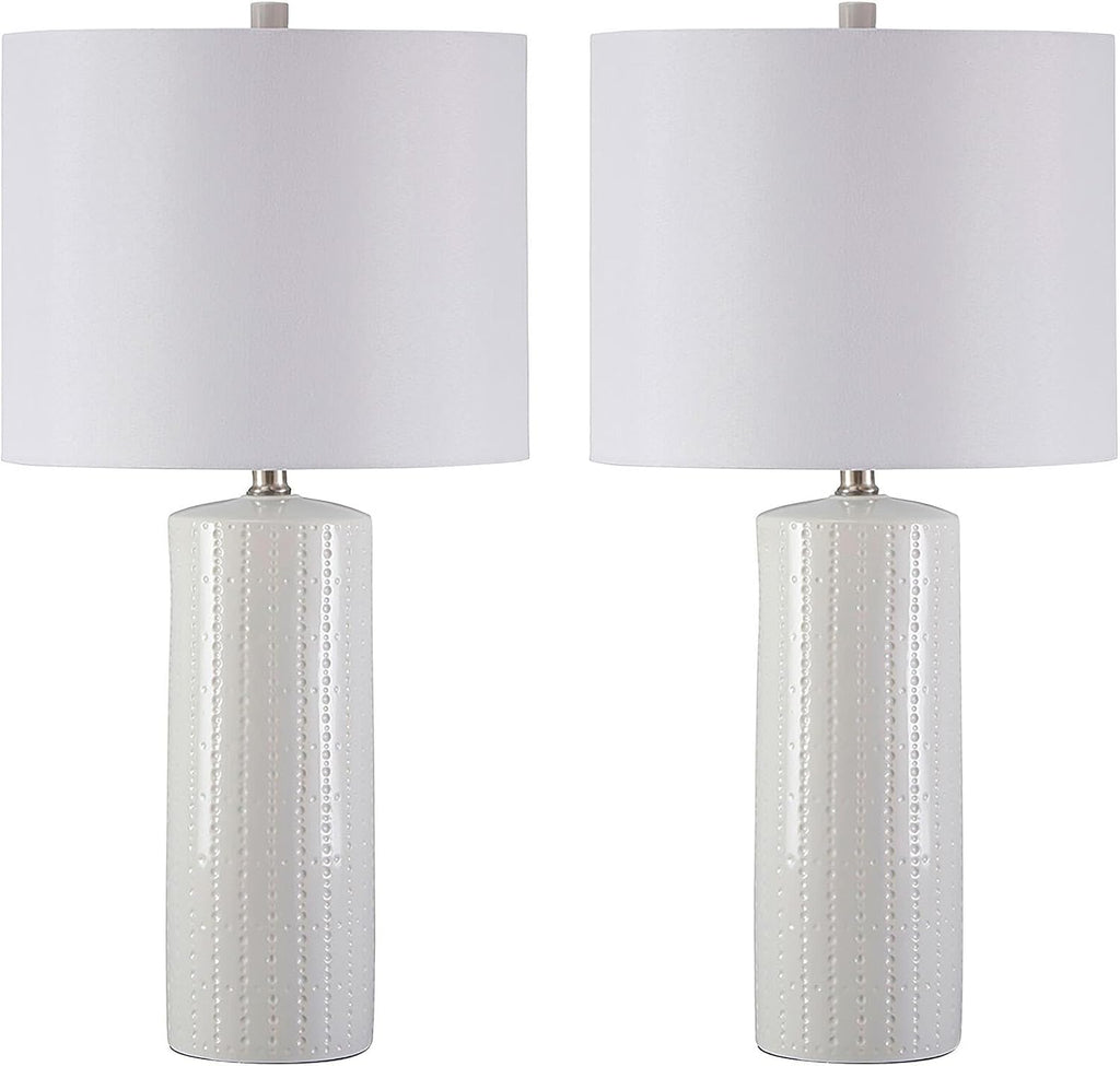 Signature Design by Ashley Steuben Textured Ceramic Table Lamp, 2 Count Lamps, 25', Solid White