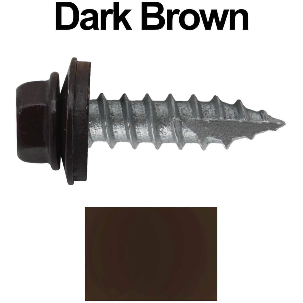 #14 Metal Roofing Screws: (1000) Screws x 1' Dark Brown Hex Head Sheet Metal Roof Screw. Self Starting/Tapping Metal to woodsheet Metal Screws with EPDM Washer. for Corrugated Roofing