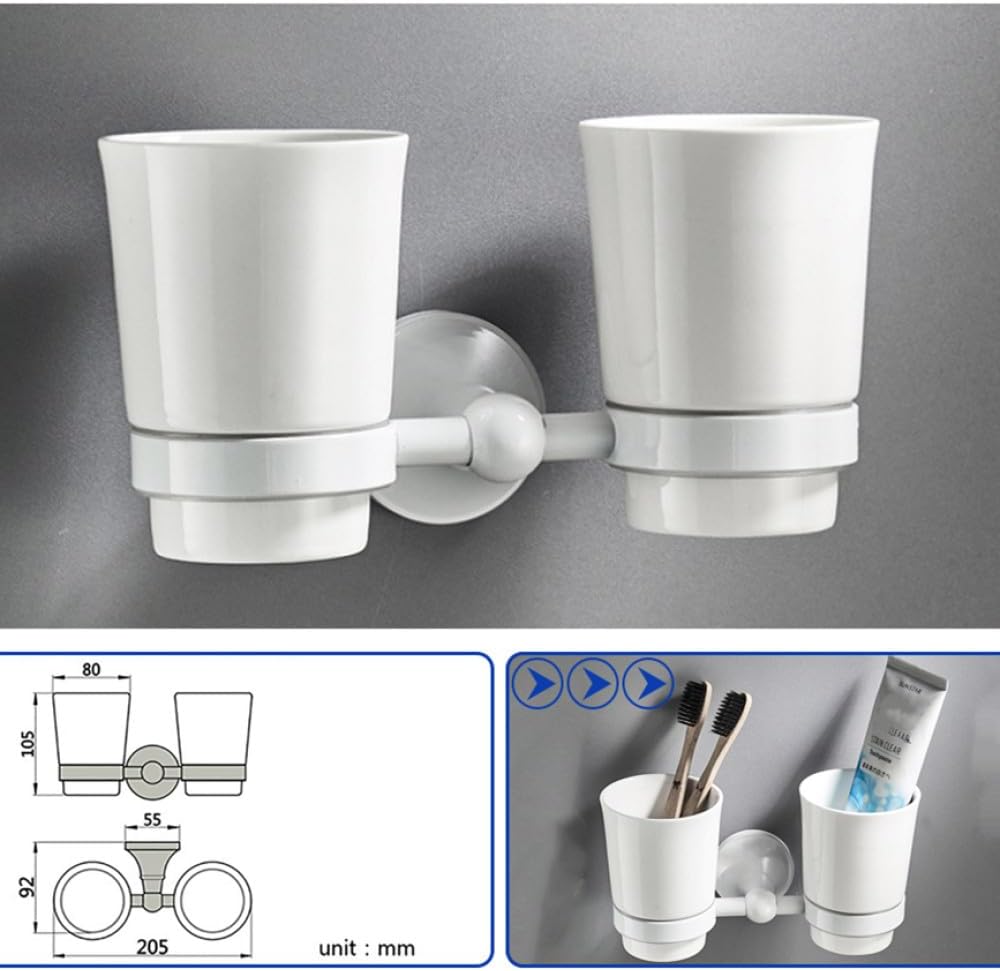 White Bathroom Hardware Accessories Brass Double Bath Towel Bar Toilet Brush Shelf Set WC Paper Roll Holder Shower Soap Dish,Double Cup Holder