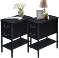 VECELO End Tables,Narrow Nightstand with Drawers and Storage Shelf,Modern Night Stand for Small Spaces, Living Room,Bedroom，Black