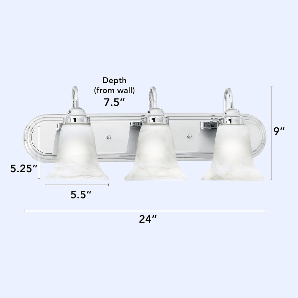 Elk Home Homestead Bathroom Vanity Light, 3-Light Traditional Fixture, Chrome with Alabaster Glass Shade, 24 Inch Wide