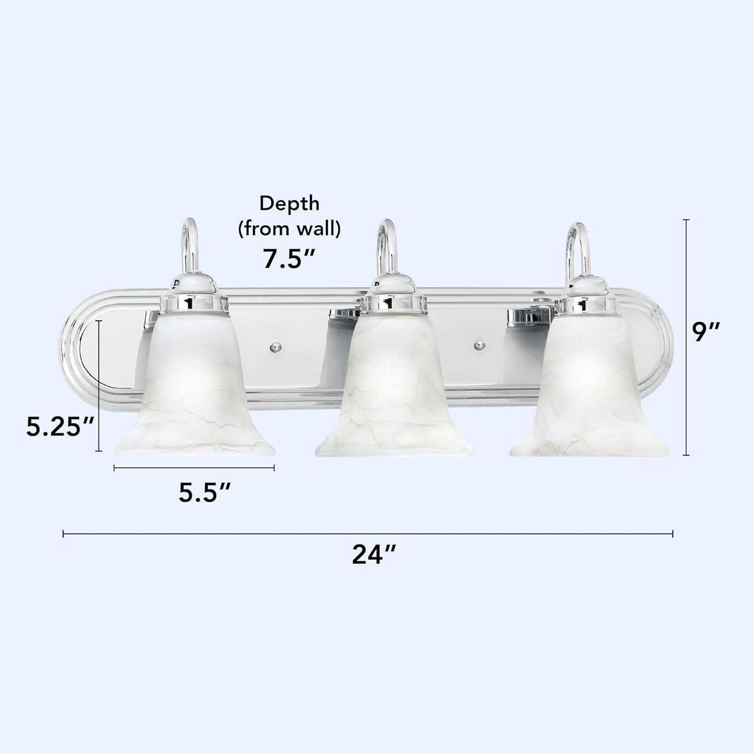 Elk Home Homestead Bathroom Vanity Light, 3-Light Traditional Fixture, Chrome with Alabaster Glass Shade, 24 Inch Wide