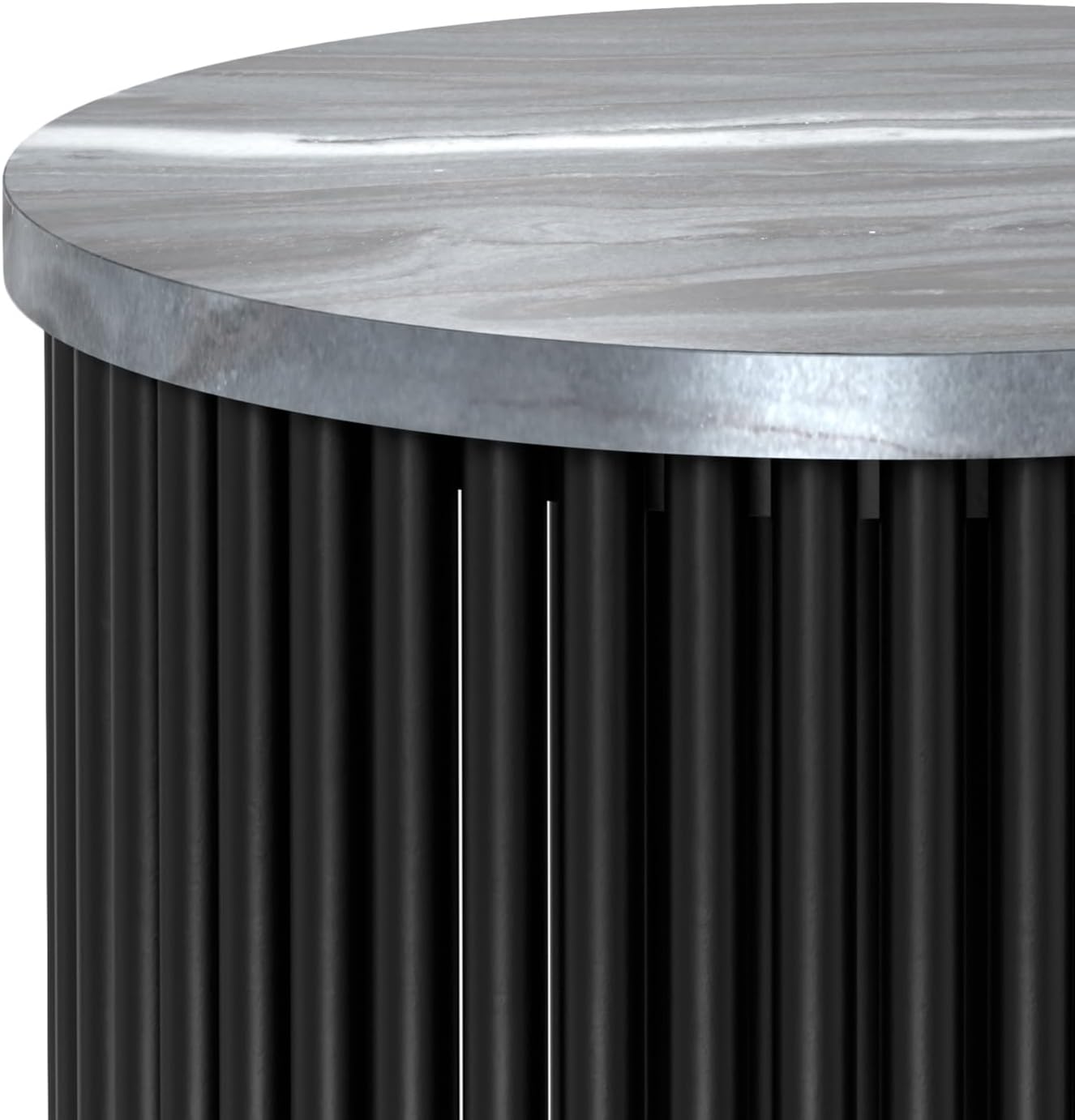 SIMPLIHOME Demy Metal Accent Table - 18 inch Wide Solid Metal Round Side Table with Genuine Marble Top and Slatted Base in Black, Contemporary End Table for Living Room with Compact Design, Assembled