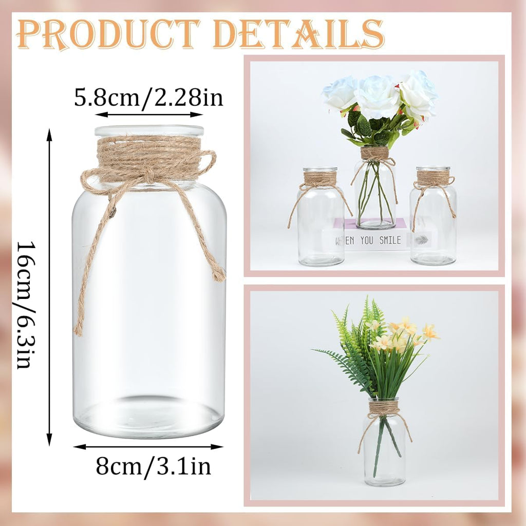 Vintage Glass Flower Vase, Farmhouse Glass Centerpiece Vases Mason Jars for Weddings, Parties & Home Decor Bulk (48, Transparent)
