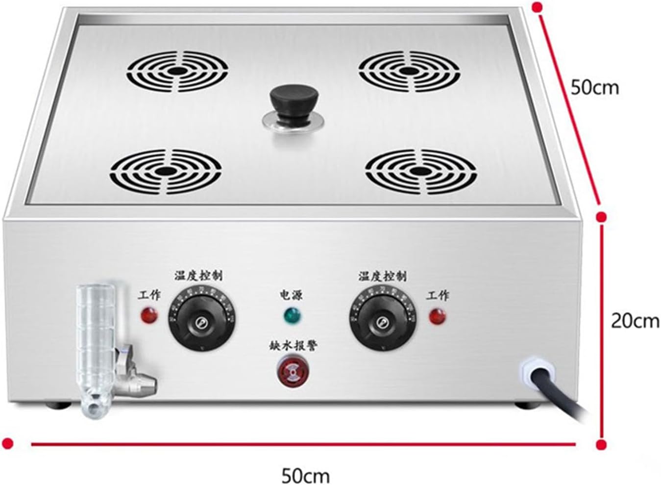 Temperature Control Large Capacity Bun Steamer, Multifunction Commercial Home Kitchen Appliance Electric Steam Pot Dry Boiling Alarm for Breakfast Shop, School,4 Holes