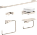 hansgrohe AddStoris Accessory Kit with Double Hook, Towel Bar, Toilet Paper Holder w/Shelf, Towel Ring, and Soap Dish in Brushed Nickel