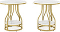 Tribesigns Round Side End Table 2-Tier End Tables Modern Bedside Table Small Chairside Tables with Storage for Couch Side, Nightstand with Metal Frame for Living Room (2 pcs, White+Gold)