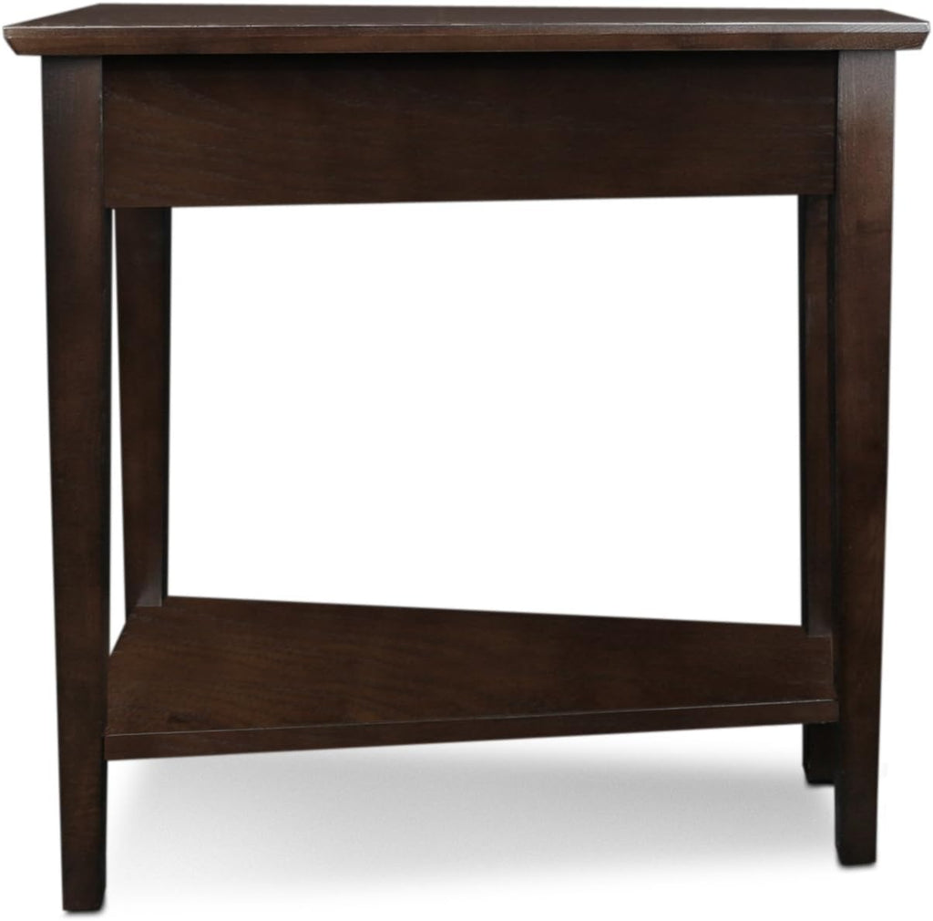 Leick Home Teegan End Table, Solid Wood, Wedge Shape, with Shelf, for Living Room and Small Spaces, Chocolate Oak, 10074-CH