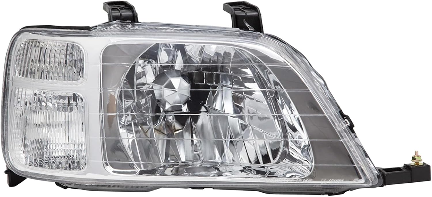 TRQ 2 Piece Headlight Assembly Set Chrome Bezel Driver & Passenger Side Compatible with Honda CR-V 1997-2001 HO2502112 HO2503112 33101S10A01 33151S10A01