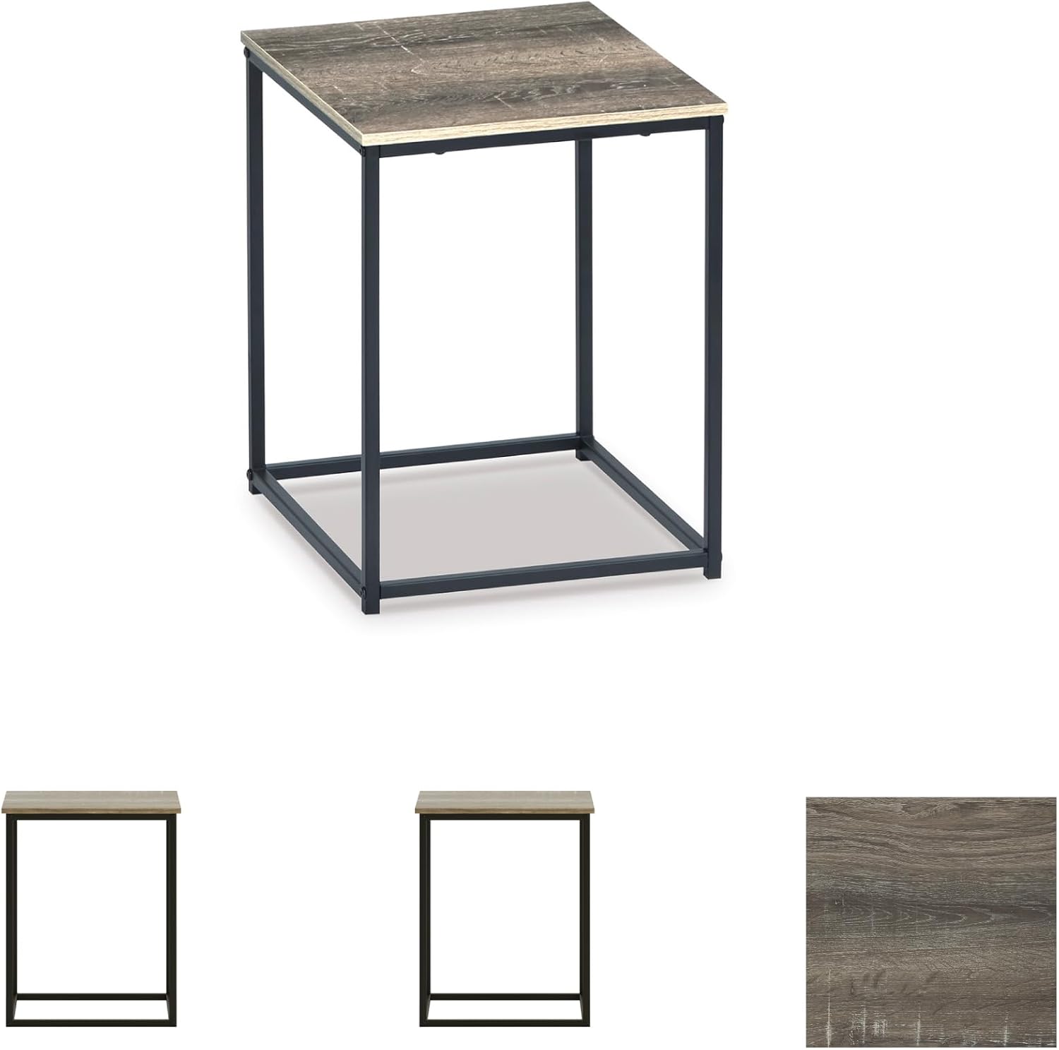 Signature Design by Ashley Wadeworth Urban Wood Grain 3-Piece Table Set, Includes 1 Coffee Table and 2 End Tables, Brown & Black