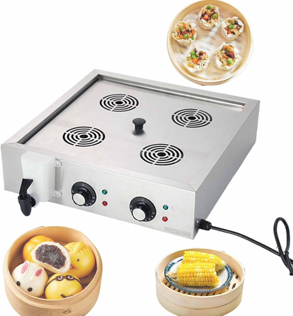 Automatic Temperature Control Electric Bun Steamer, 2/4/6 Hole Commercial Stainless Steel Restaurant Steamer Save Time and Energy Suitable for Fast Food Restaurants
