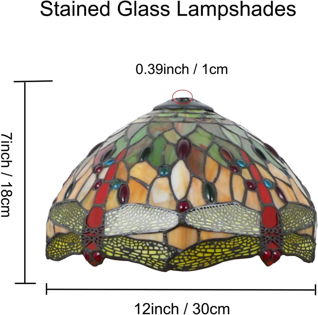 12 Inch Dragonfly Stained Glass Lamp Shade, Tiffany Style Lampshades Replacement, Handmade Vintage Lamp Cover Accessories Only for Table lamp Pendant Light Ceiling Fixture,Red