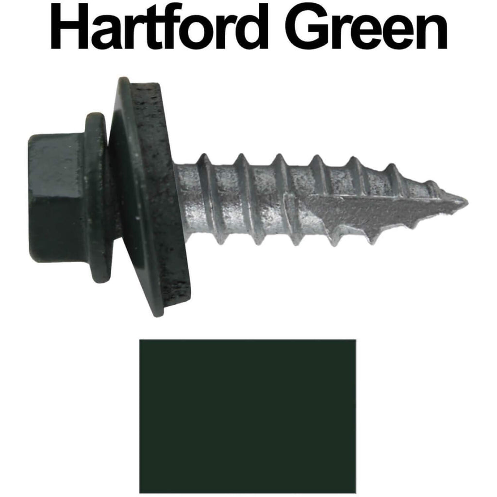 #14 Metal Roofing Screws: (1000) Screws x 1' Hartford Green Hex Head Sheet Metal Roof Screw. Self Starting/Tapping Metal to woodsheet Metal Screws with EPDM Washer. for Corrugated Roofing