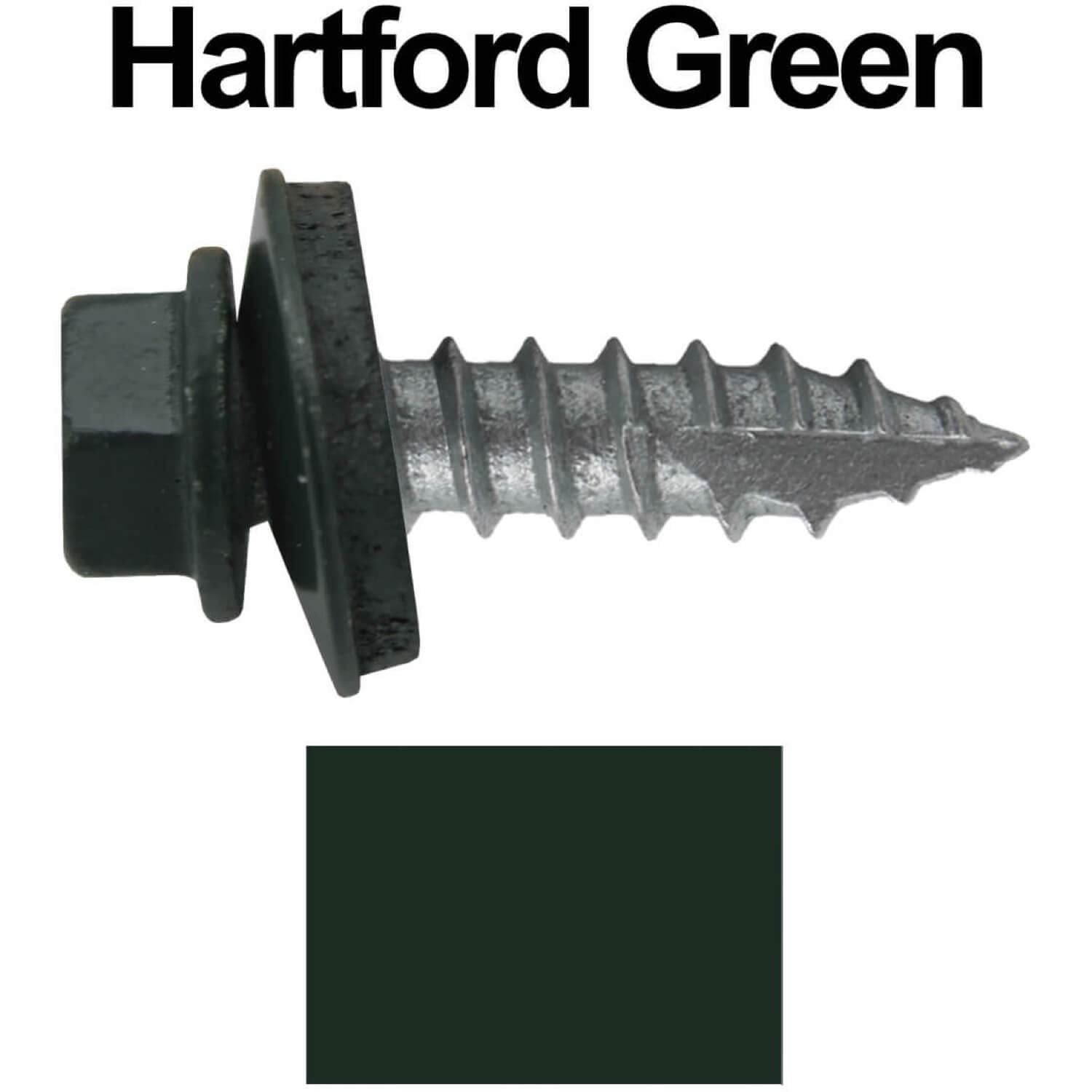 #14 Metal Roofing Screws: (1000) Screws x 1' Hartford Green Hex Head Sheet Metal Roof Screw. Self Starting/Tapping Metal to woodsheet Metal Screws with EPDM Washer. for Corrugated Roofing