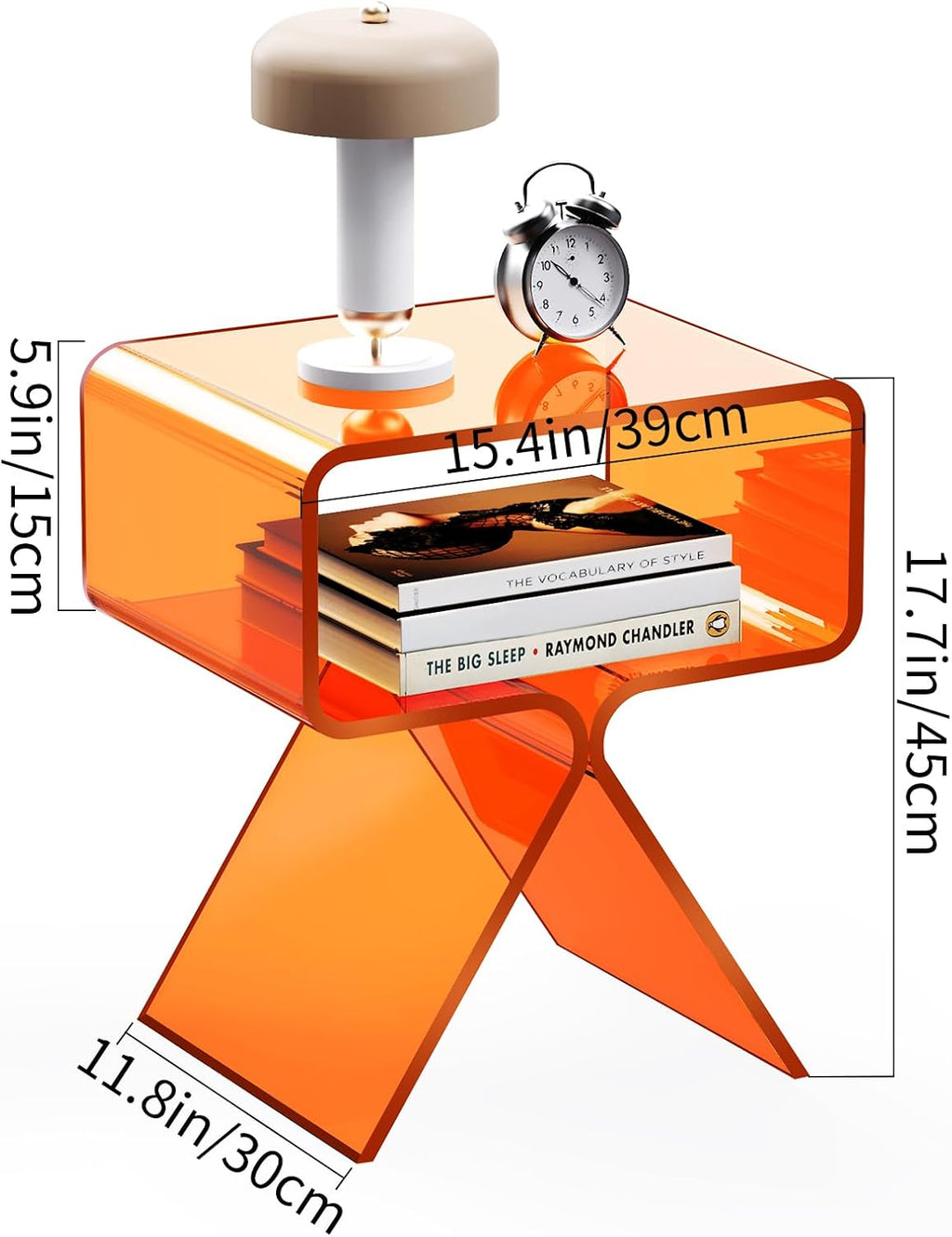 Acrylic Nightstand Side Table Modern Design Clear Home Decor Display End Table for Living Room (Orange)