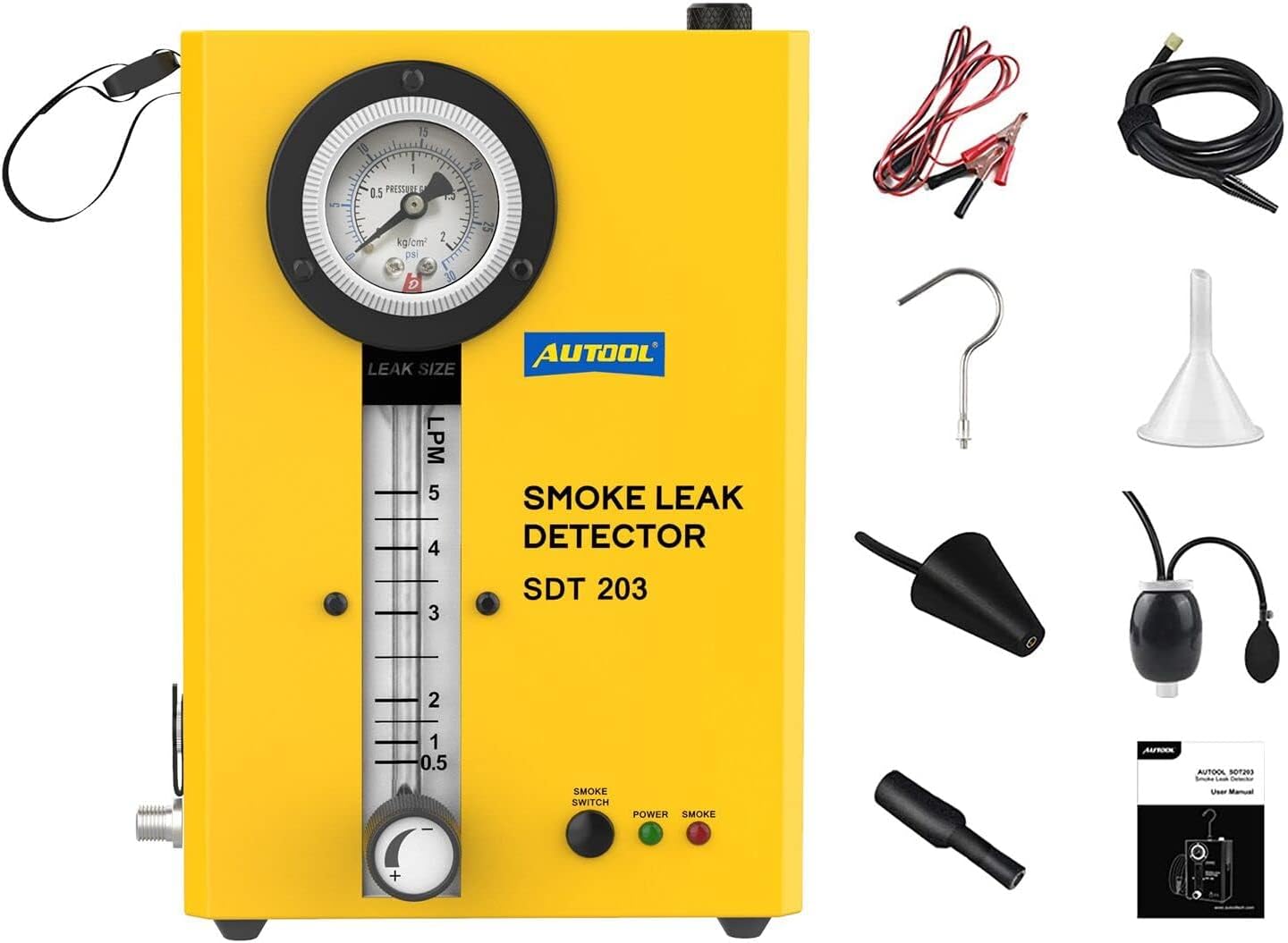 AUTOOL Automotive Smoke Machine, EVAP System Smoke Leak Detector with Air Pump/Flow Indicator/Pressure Gauge for All DC12V Vehicles