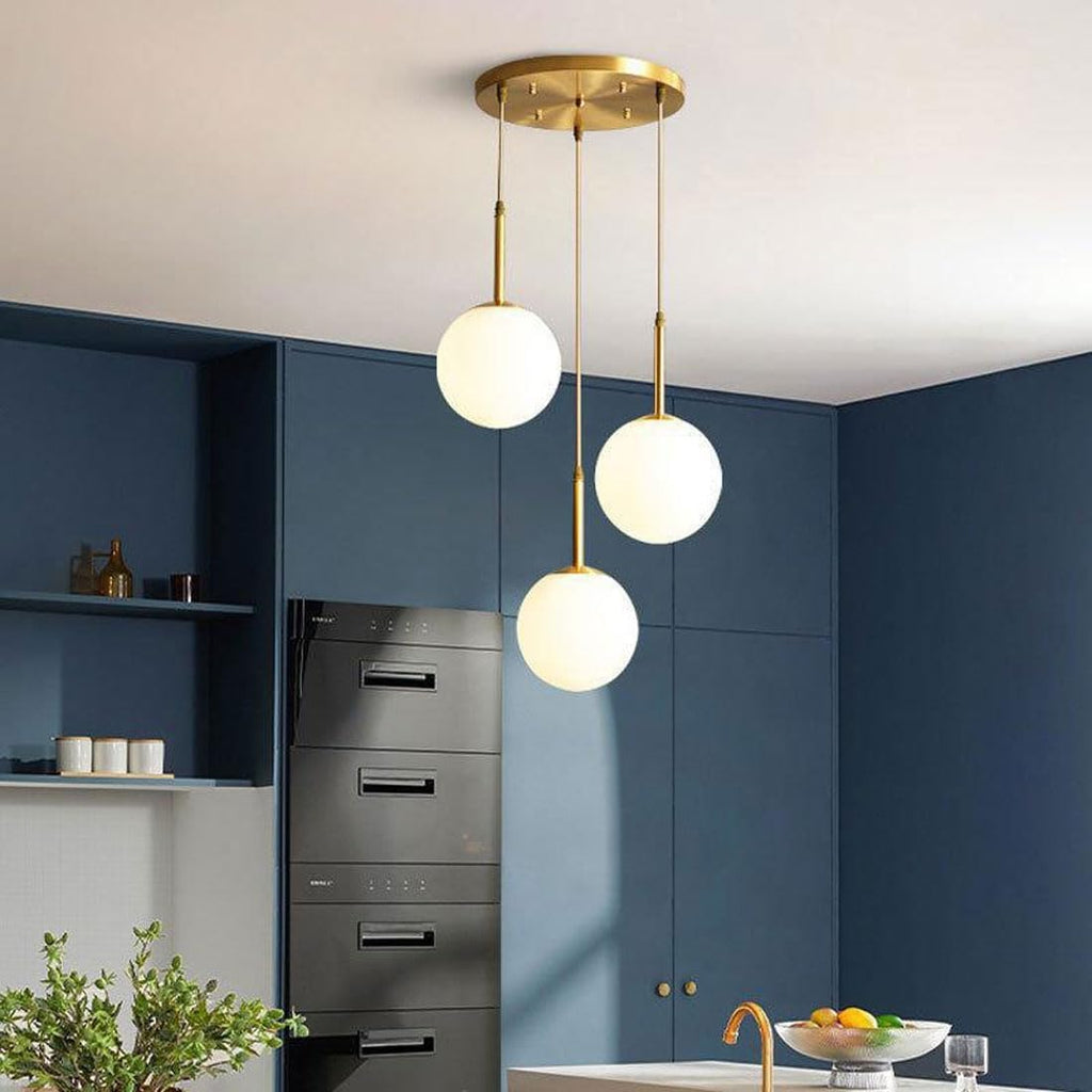Pendant Lights for Living Room 3 Light Globe Modern Fixtures Farmhouse Pendant Lights for Kitchen Island Brushed Brass Finish Adjustable Hanging Chandelier Light Fixture for Bedroo