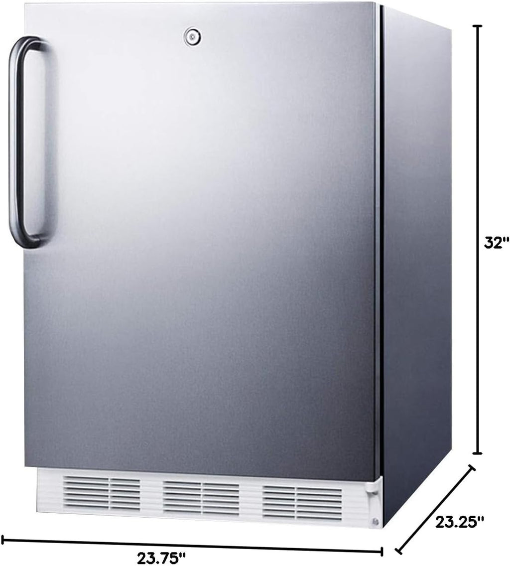 Summit Appliance FF7LWCSSADA Accucold Built-In Undercounter All-Refrigerator, 24' Wide, ADA Compliant, 5.5 cu.ft. Storage Capacity, Factory Installed Lock, Automatic Defrost, Towel Bar Handle