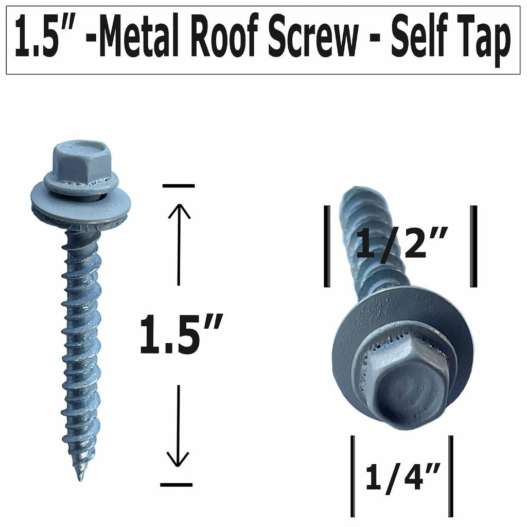 Metal Roofing Screws - #10 x 1.5' – Self Tapping Hex Head with EPDM Rubber Washer – for Metal to Wood, Corrugated Roofing, Siding, Sheds, Pancake Screw - ¼' Hex Drive Easy Installation - Grey (2500)