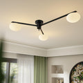 3-Light Modern Sputnik Chandelier with Milk Glass Shade - Black Flush Mount Ceiling Light for Kitchen