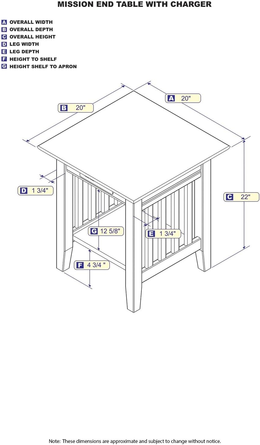 AFI, Mission End Table with Charging Station, Grey