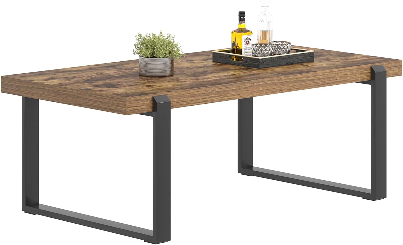 FOLUBAN Coffee Table, Modern Rustic Wood and Metal Center Table, Industrial Rectangle Cocktail Tea Table for Living Room, Brown, 47 Inch