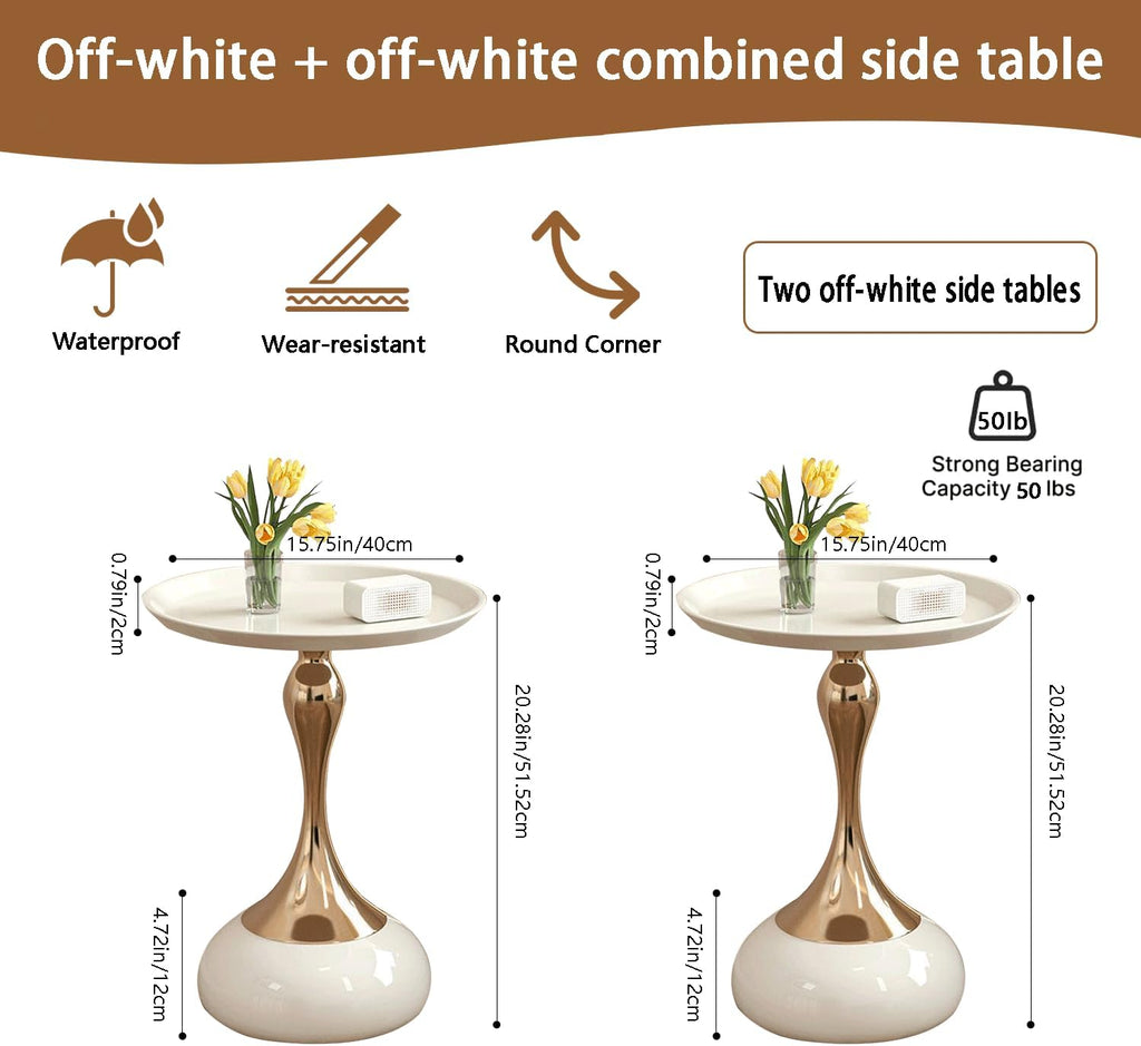 Elegant Modern Side Table - Featuring a Unique Hourglass Design, Ideal for use in Living Rooms, cafes, Dining Rooms, bedrooms, and Outdoors - a Fashionable Decoration (2, Off White)