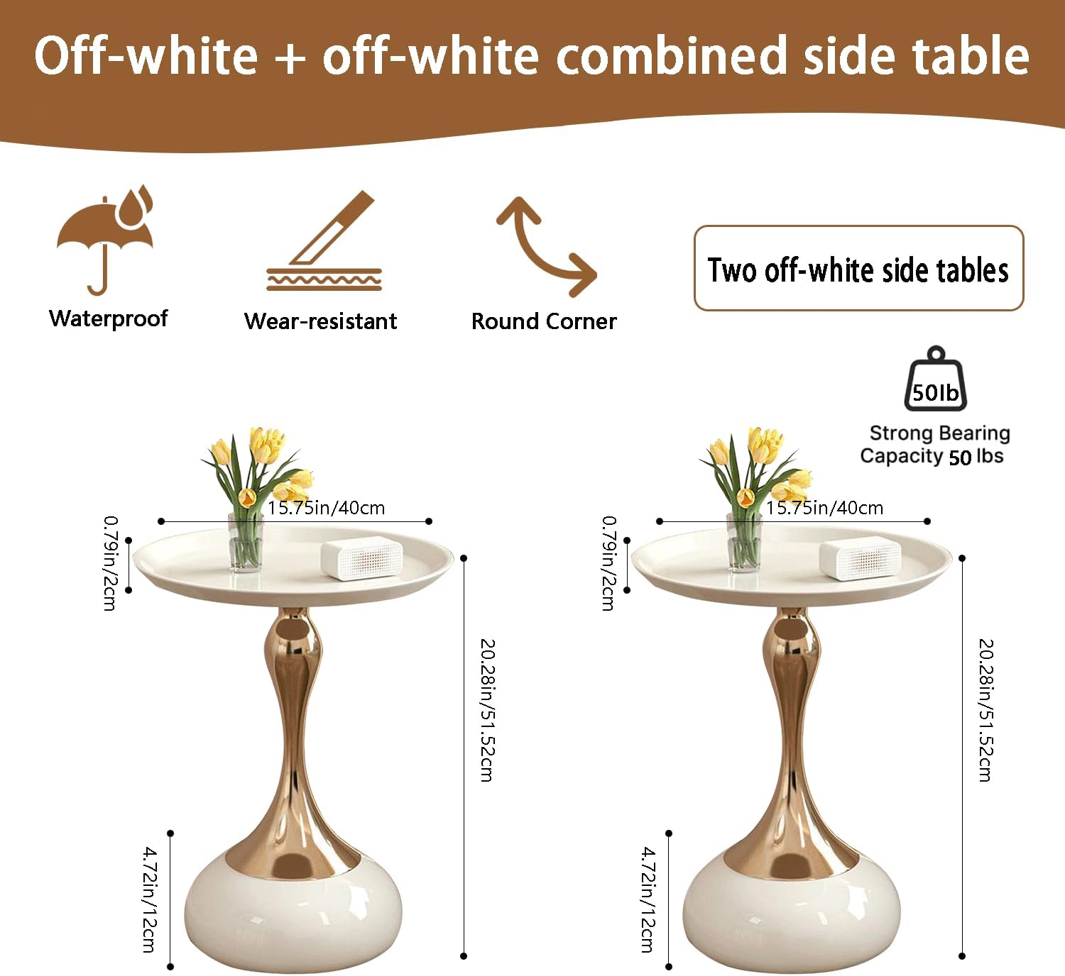 Elegant Modern Side Table - Featuring a Unique Hourglass Design, Ideal for use in Living Rooms, cafes, Dining Rooms, bedrooms, and Outdoors - a Fashionable Decoration (2, Off White)