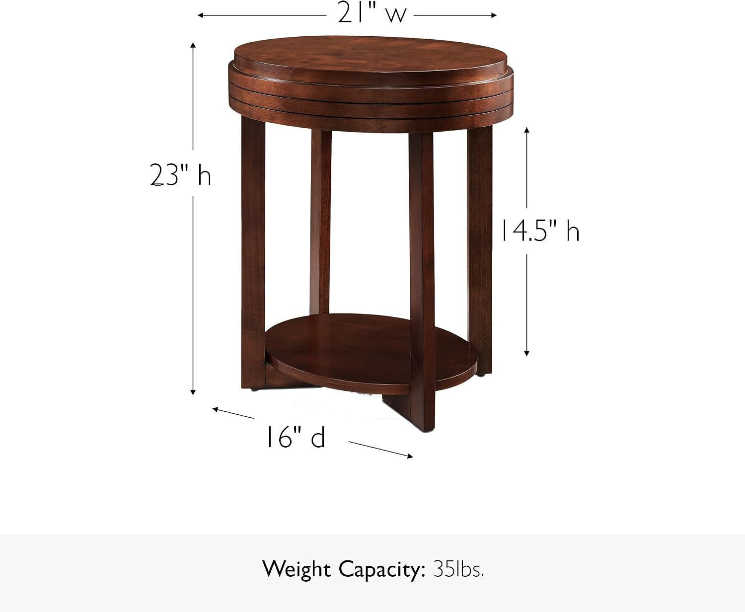 Leick Home Teo End Table, Solid Wood, Oval, with Shelf, for Living Room and Small Spaces, Chocolate Cherry, 10107-CH
